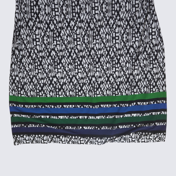 Eliza J Shift Dress Sz 14 Eclectic Print with Striped Trim Gold Zip Short Sleeve - Picture 13 of 16